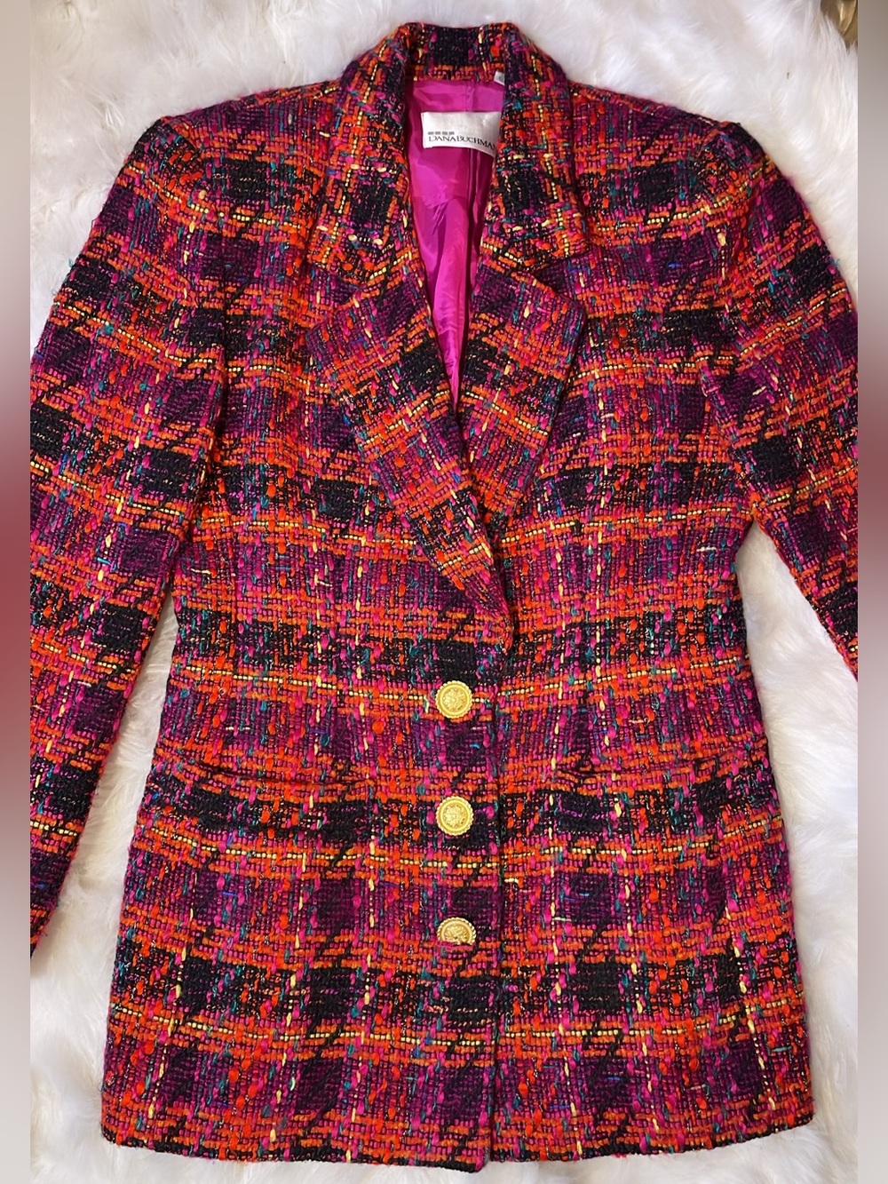 Dana Buchman Multicolor Tweed Blazer in Pink & Orange